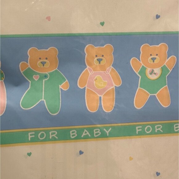 Vintage Gift Wrapping Paper Bears Baby Shower Gift New Old Stock Rainbow 1990s - Picture 8 of 10